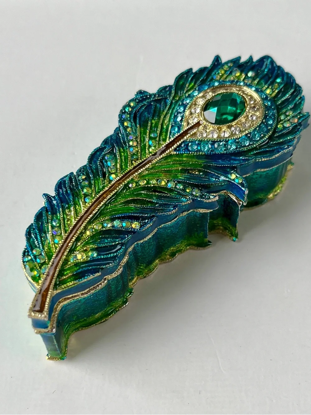 🦚 Peacock Feather Jewelry/Trinket Box w/ Magnetic Lid